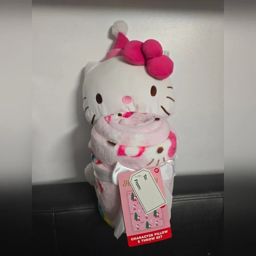 New Hello Kitty Christmas Holiday Character Pillow and Throw Gift Set
